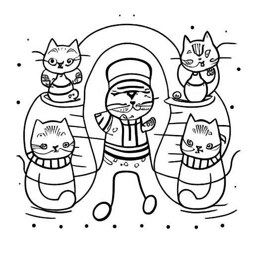 A Whimsical Illustration Of A Cat Playing With A Group Of Kids
