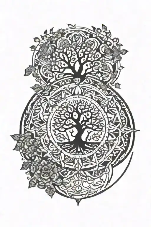 Mandala Circle Incorporating Dark Elements Like Trees