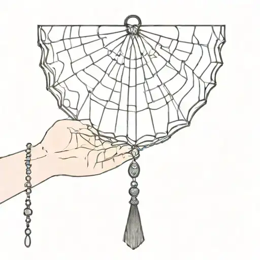 Lace Handfan With A Rosary Intertwined