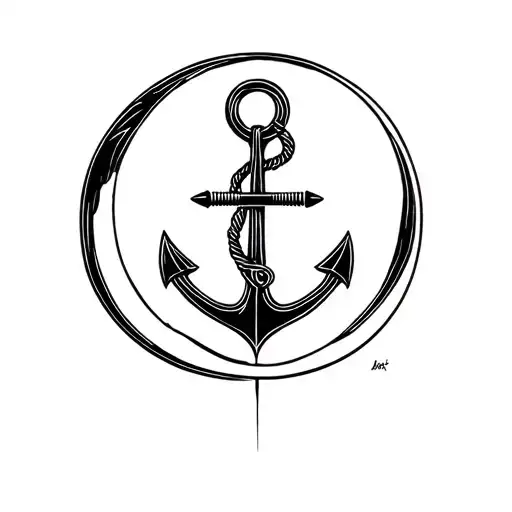 Moon Anchor Tattoo Design Combining