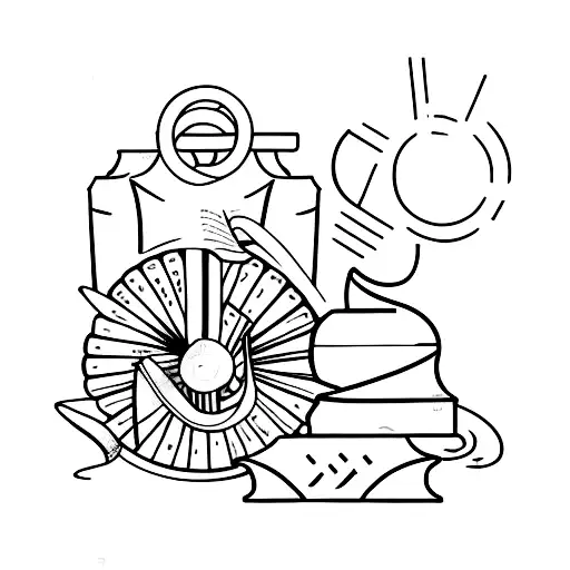 A Minimalist Tattoo Of A Beach Scene With A Book And A Dumbbell