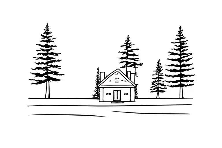 Banded Line With Trees And A House