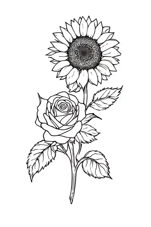 Sunflower And Rose Intertwined