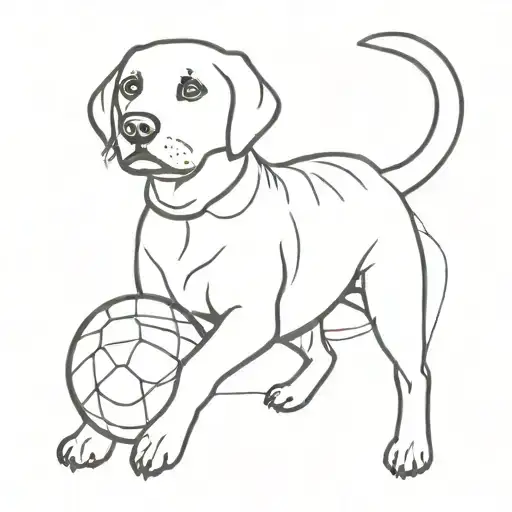 A Small Black Labrador Playing With A Ball