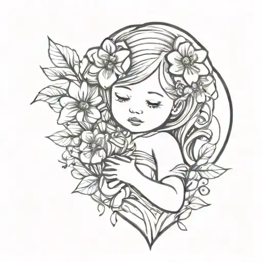 Baby Girl With Flowers And Heart
