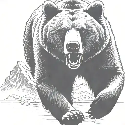 Grizzly Bear Running With Huge Mountains In Background