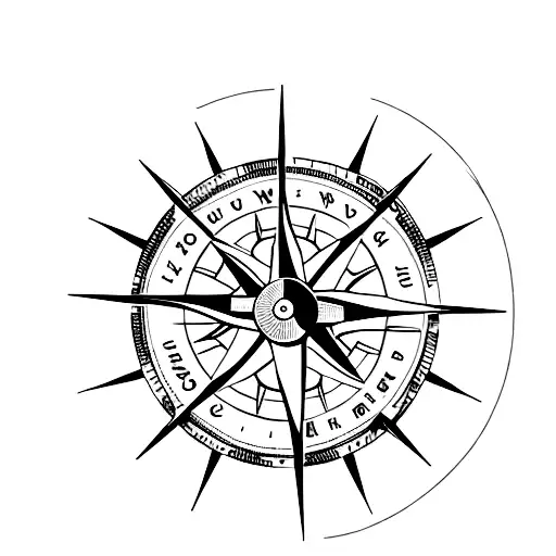 A Vertical Minimalist Tattoo Of A Compass With The Northern Lights As The Background