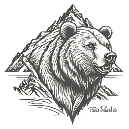 Roaring Grizzly Bear Head With Mountains In The Background