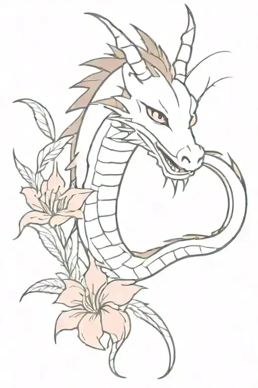 Haku Dragon From Spirited Away And Red Flowers