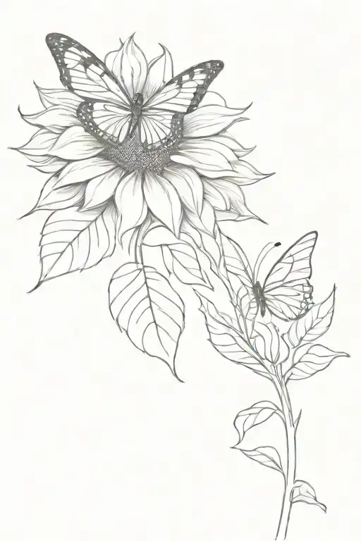 Sunflower And A Butterfly Flying