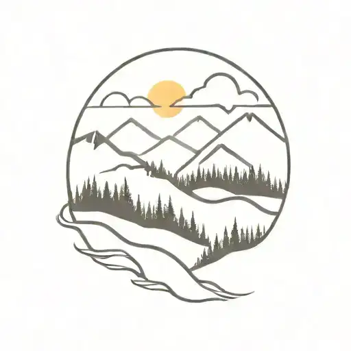 Sunrise Over Mountain Forrest Winding Trail Winding