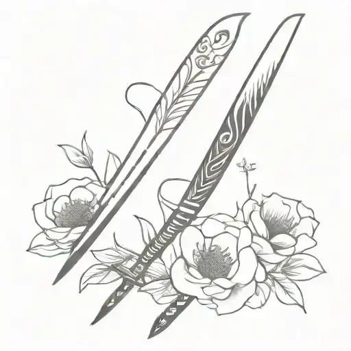 Samurai Sword And Flowers