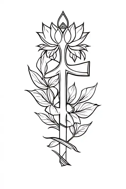 Ankh Symbol With Lotus Plant