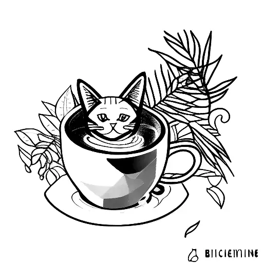 A Cat Curled Up Inside A Coffee Cup Surrounded By Indoor Plants
