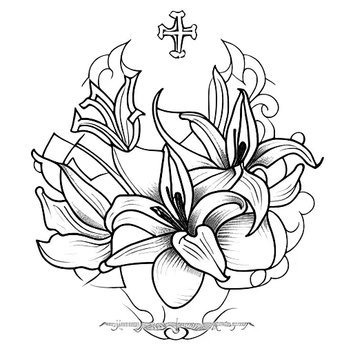 A Minimalist Tattoo Of A Cathedral Stained Glass Window With A Royal Lily Incorporated