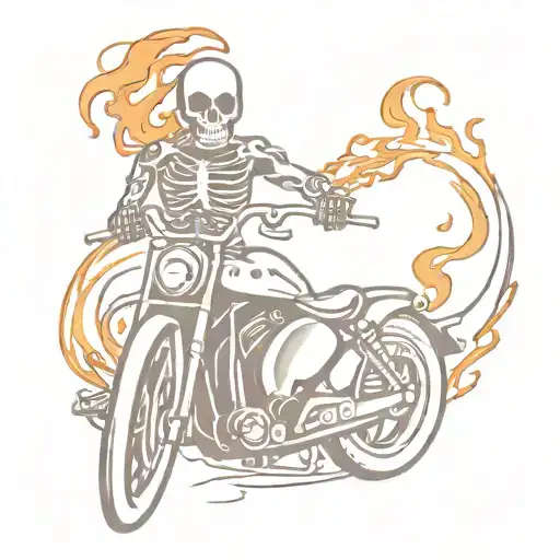 Skeleton Riding Motorcycle With Flames