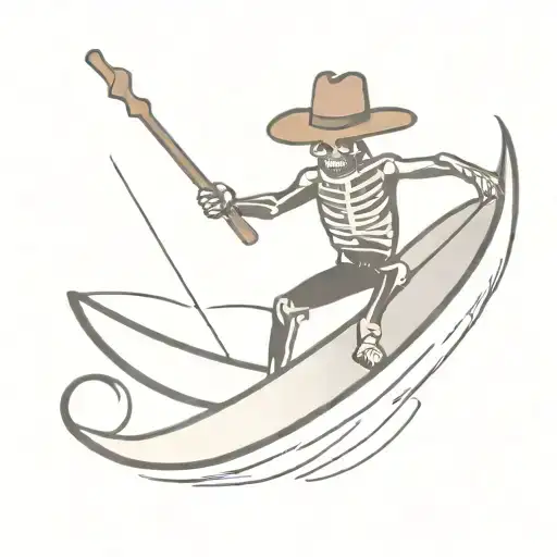 Surfing Skelton With Cowboy Hat