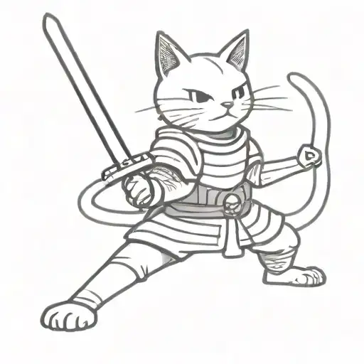 A Cat In Samurai Armor With A Sword Going