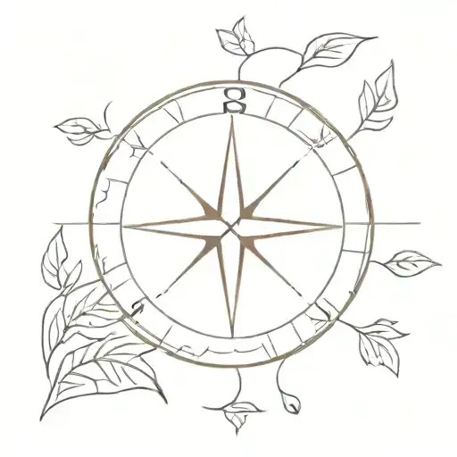 A Minimalist Tattoo Of A Compass Surrounded By Falling Leaves