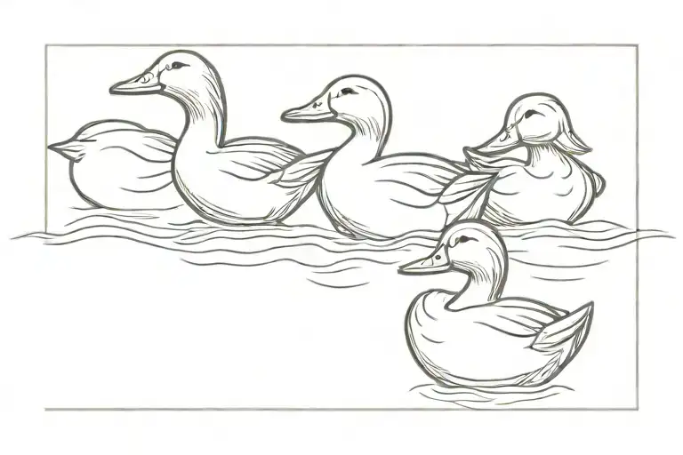 Three Ducks Swimming In A Line With One Single Line