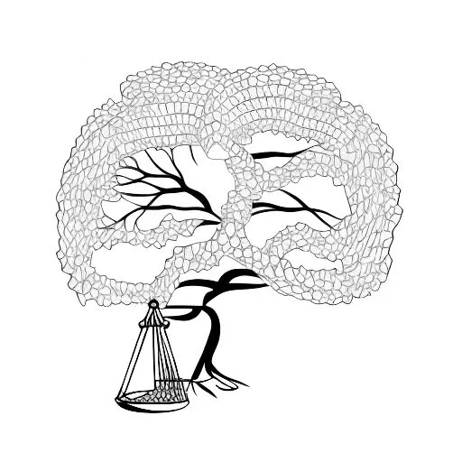 Scales Of Justice Intertwined With A Money Tree