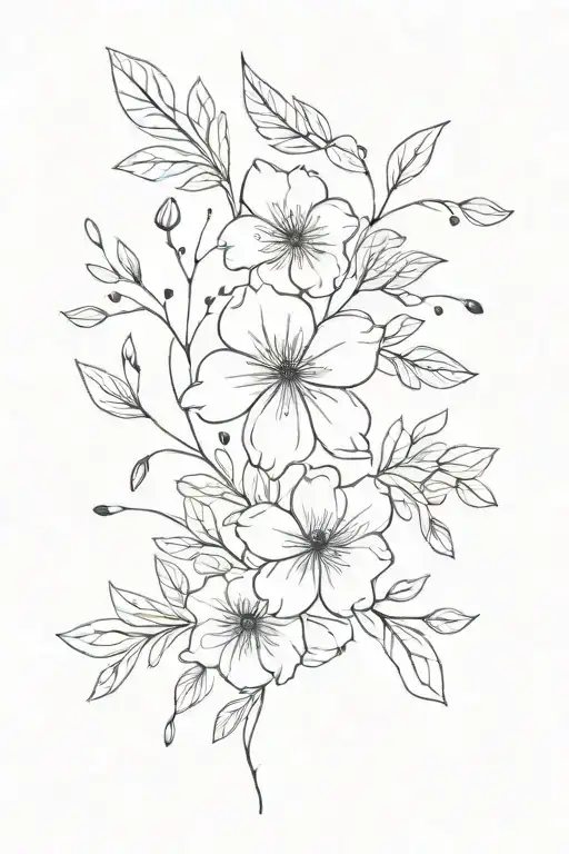 Black And Grey Fine Line Tattoo That Includes A Floral Design And Small Hidden Creatures