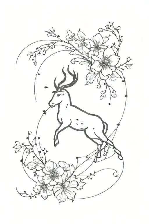 Capricorn Constellation With Flowers