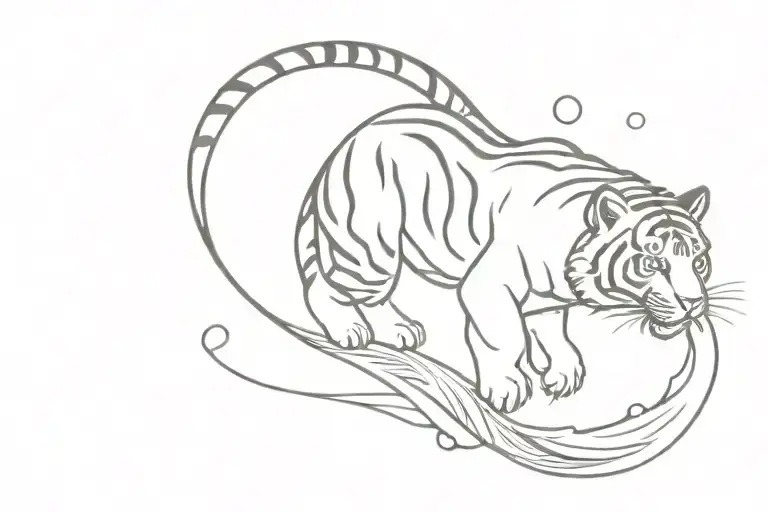 Cute Tiger Diver Exploring Ocean Waves