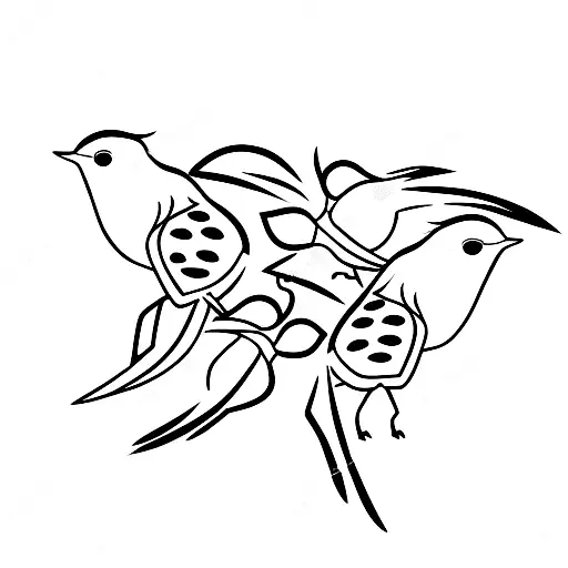 Three Robins With A Fourth Robin Flying Down To Them