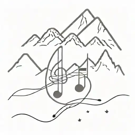 A Tattoo Design Combining Musical Notes With Mountain Peaks To Represent A Love For Music And Hiking
