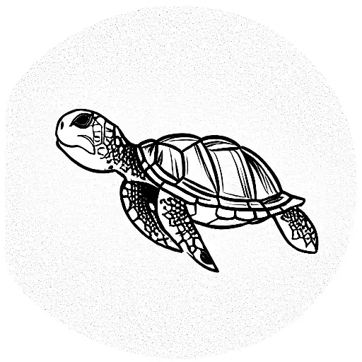 Turtle On The Beach With Sunset In The Background