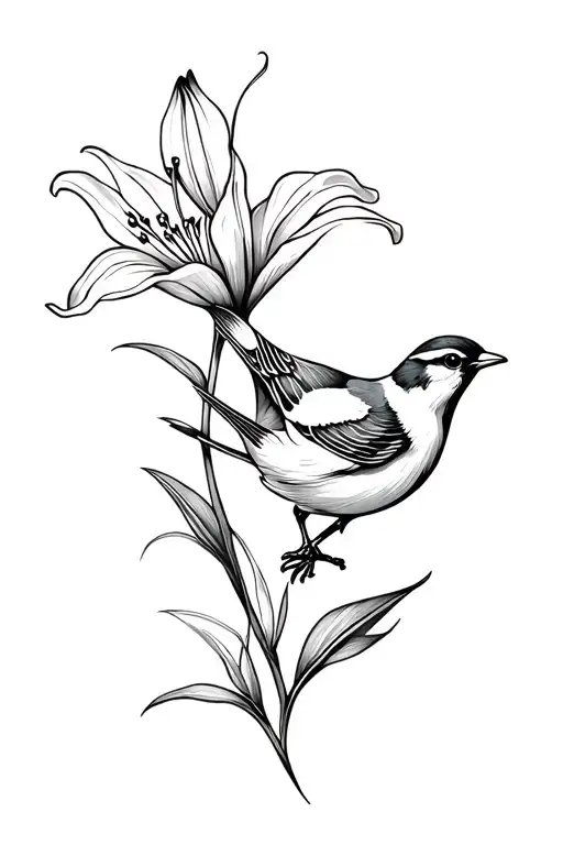 Sparrow And Lily Flower