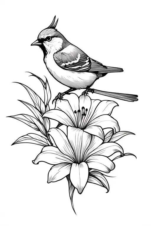Sparrow And Lily Flower
