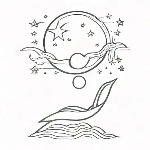 Beach Tanning Chair And Waves With Moon And Simple Stars