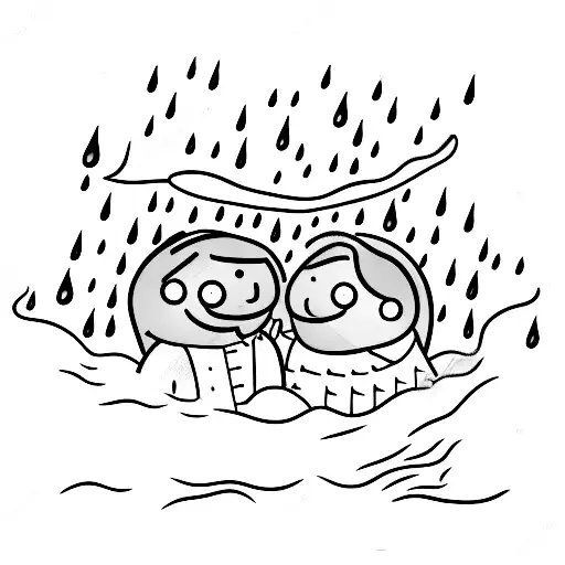 Father And Daughter Together In The Rain