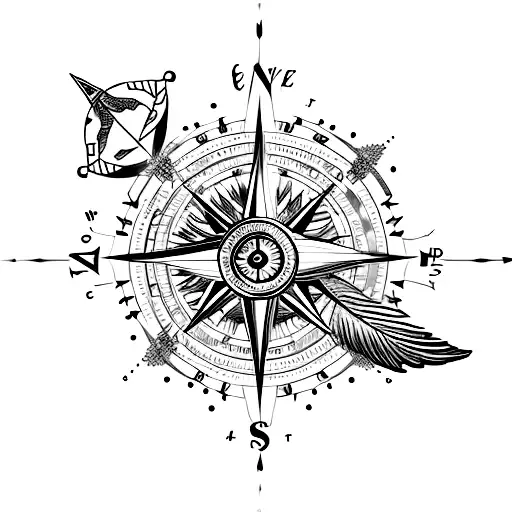 A Compass Arrow Merging With The Feathers Of An Eagle