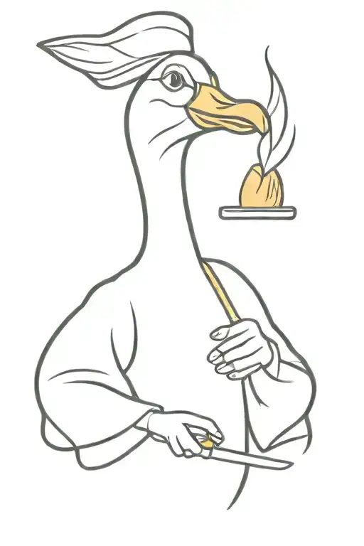 Goose Chef With Knife Smoking Cigarette