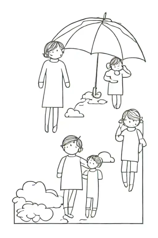 3 Small Persons Under A Raining Cloud