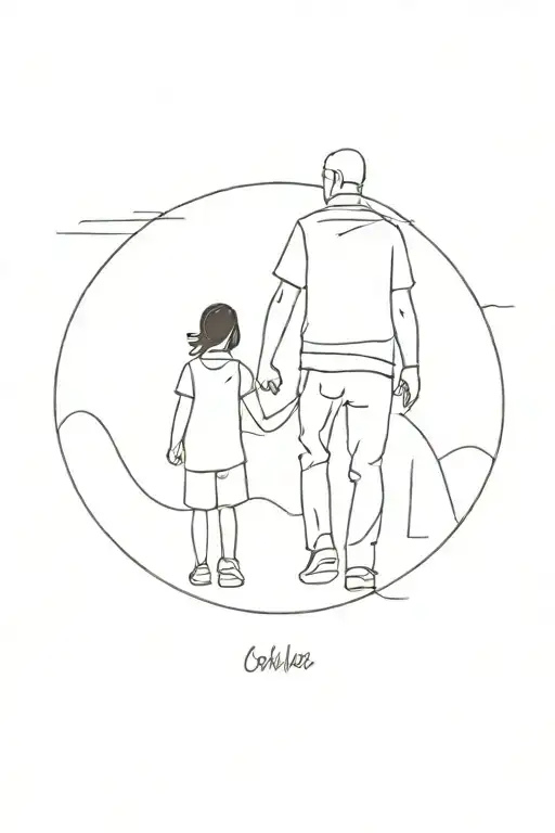 Man With His Daughter Walking