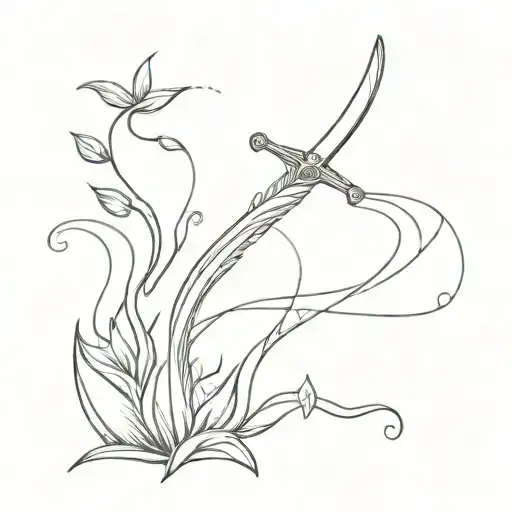 Tattoo Of The Plant Sword Of Saint George With Fluid Lines Around It