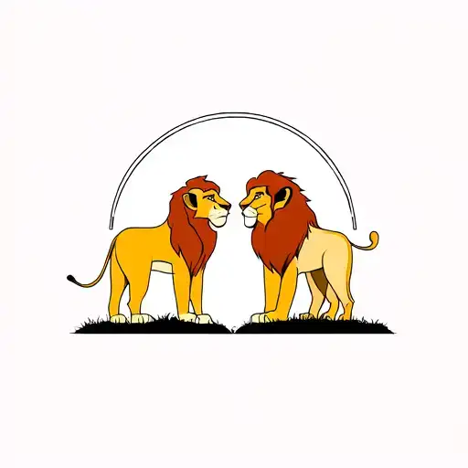 Simple Lion King Tattoo With Simba And Mufasa Looking Off At A Sunset Faces Facing The Sun