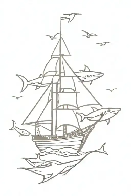 Pirate Ship With Sharks Swimming