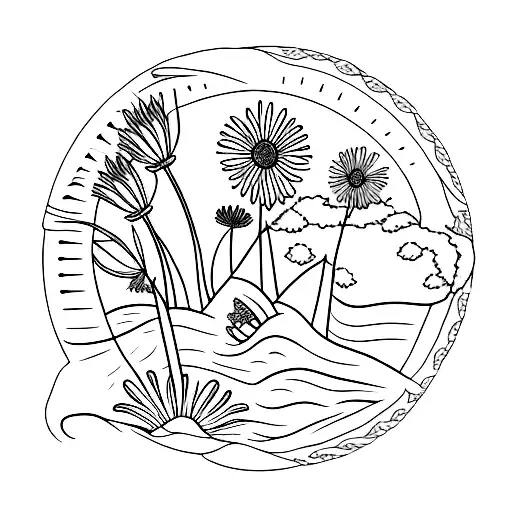 A Bunch Of California Wildflowers And The Ocean