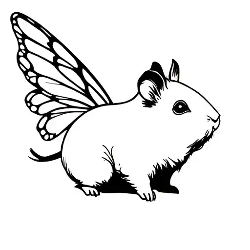 Simple Guinea Pig With Outline With Fairy Wings