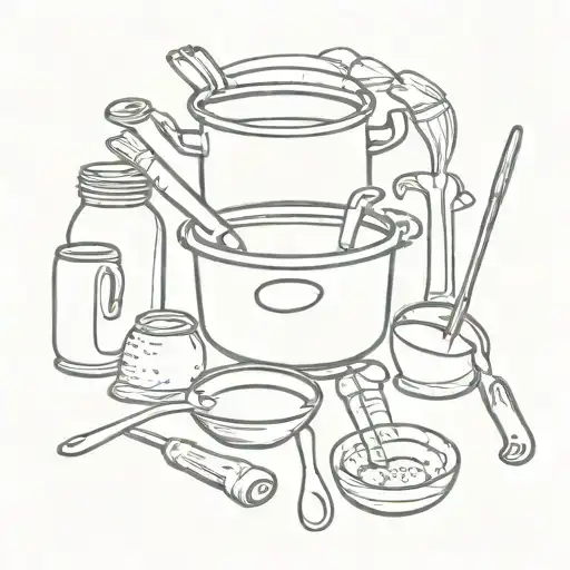 Traditional Indian Kitchen Tools Minimalist Tattoo Design