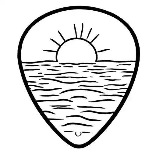 Line Art Of A Sun Set Over Water Guitar Pick