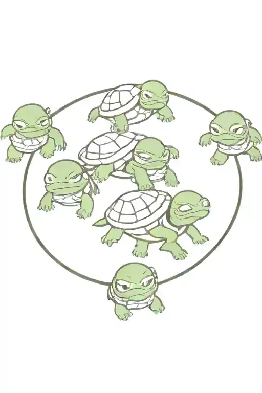 Baby Ninja Turtles Crawling To A Man Hole