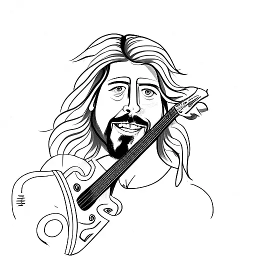 A Sketch-style Design Of Dave Grohl As A Greek God With A Guitar