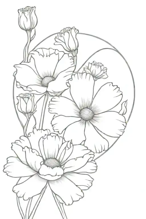 Carnation And Daisy Fine Line