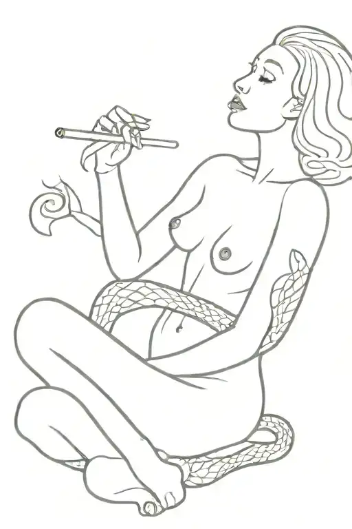 Nude Girl Smoking Joint Snake Wrapped